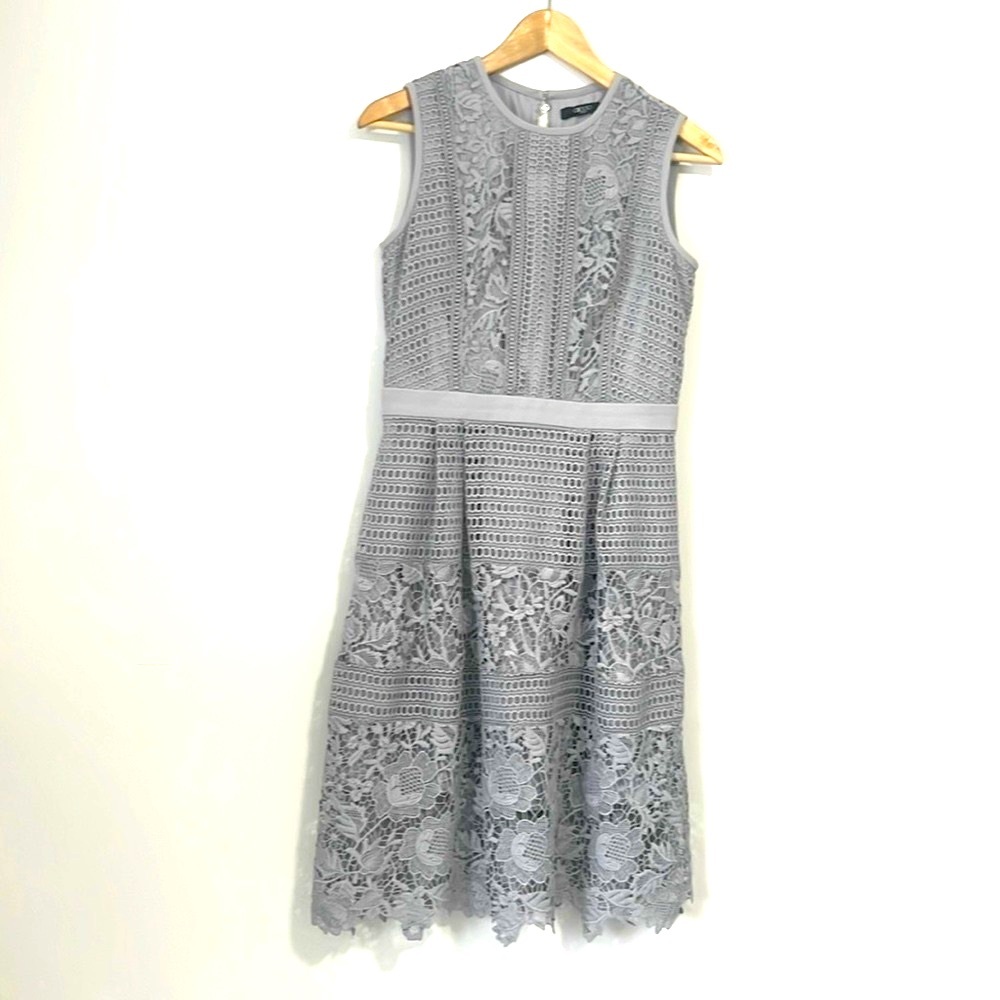 Gray Sleeveless A-line Midi Dress for Wedding Guests